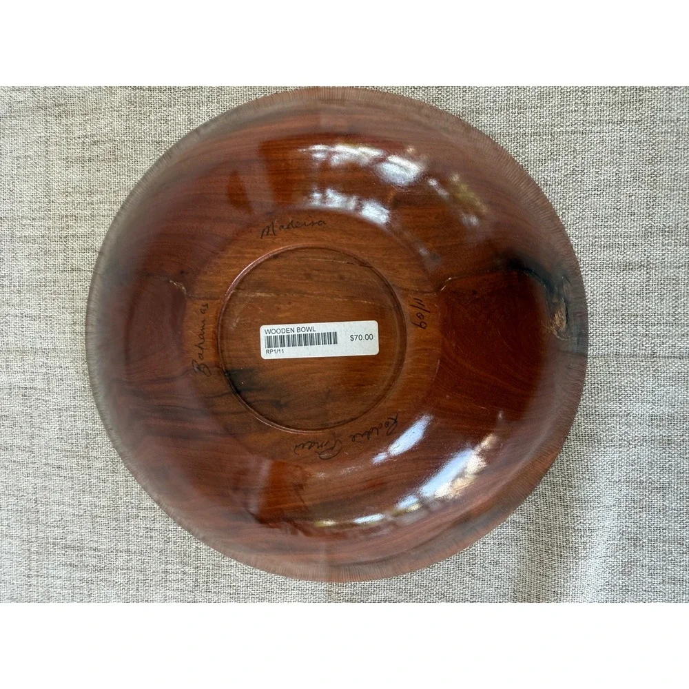 Robbie Pinder Wooden Bowl 10in Brown Excellent Bahamas Madeira Handcrafted